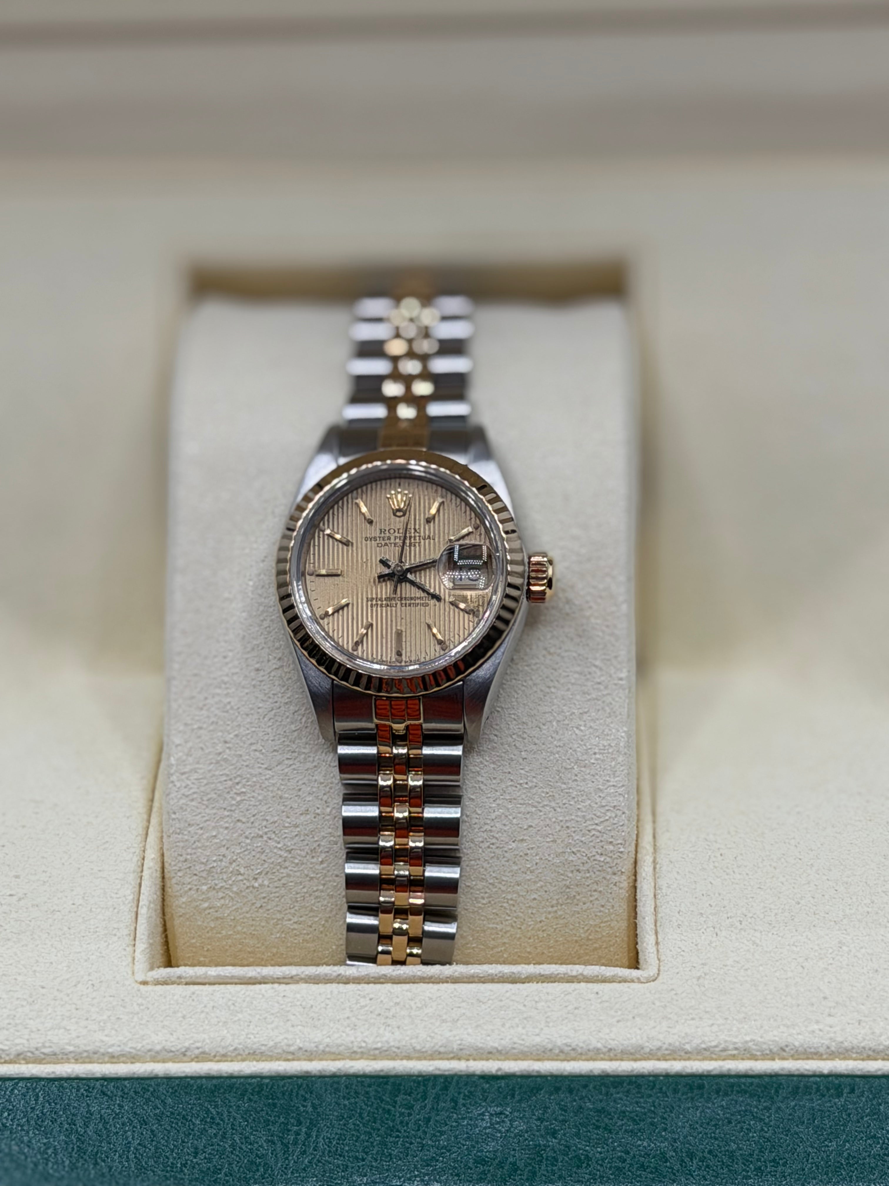1990 Rolex Lady-Datejust 26MM Champagne Linen Dial Two-Tone Jubilee Bracelet 69173