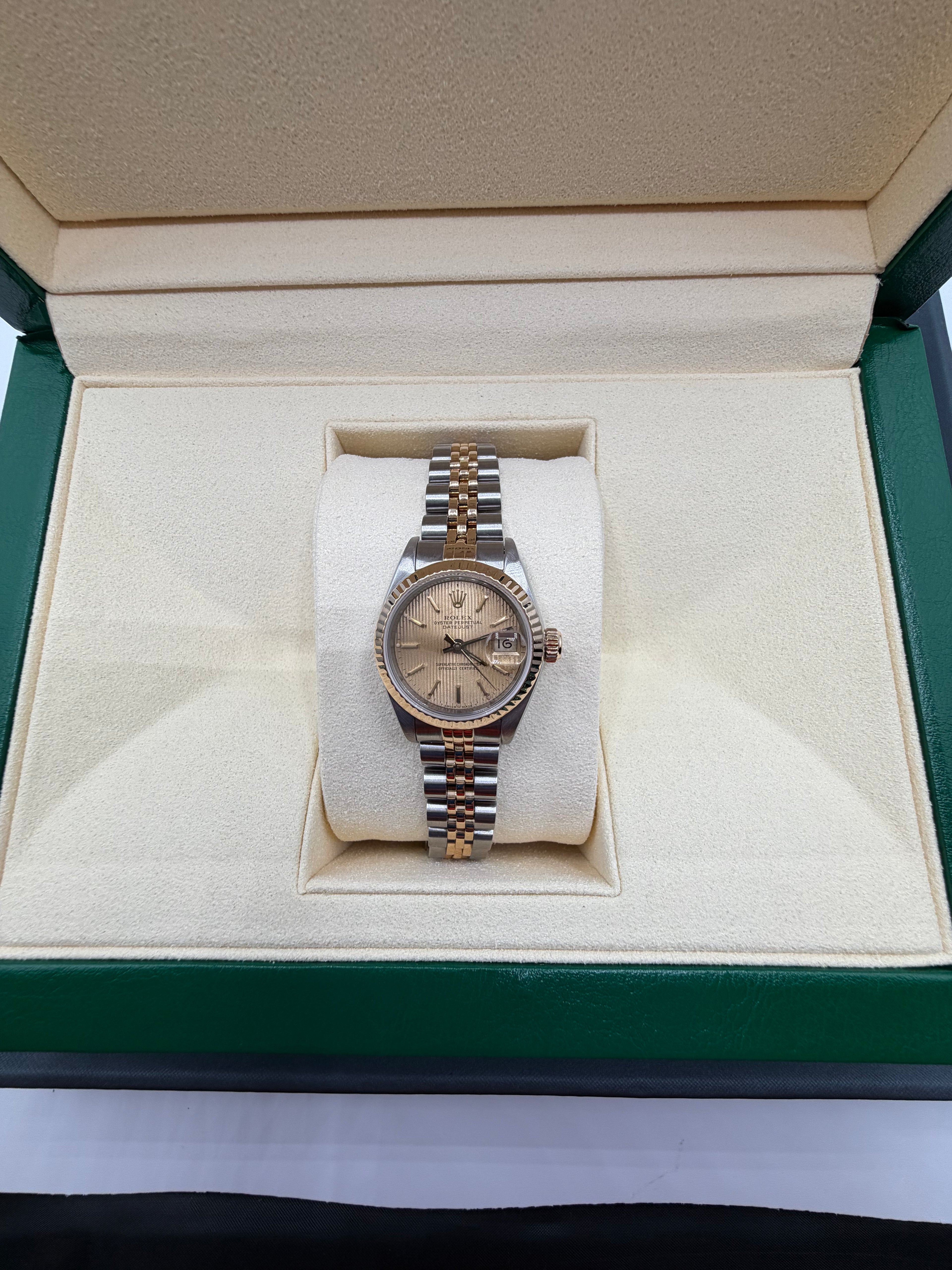 1990 Rolex Lady-Datejust 26MM Champagne Linen Dial Two-Tone Jubilee Bracelet 69173