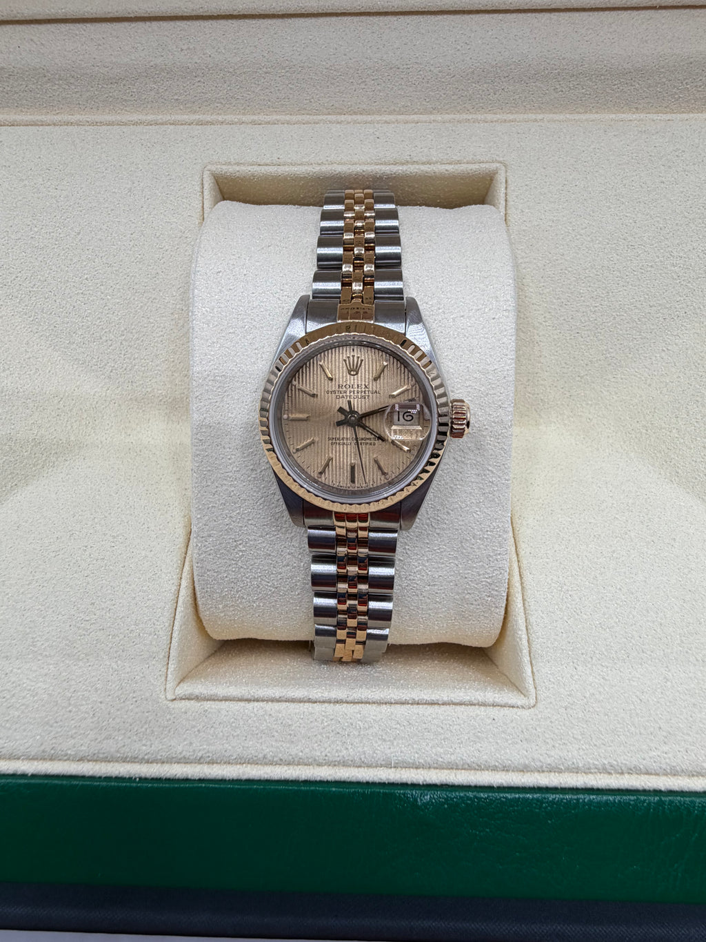 1990 Rolex Lady-Datejust 26MM Champagne Linen Dial Two-Tone Jubilee Bracelet 69173