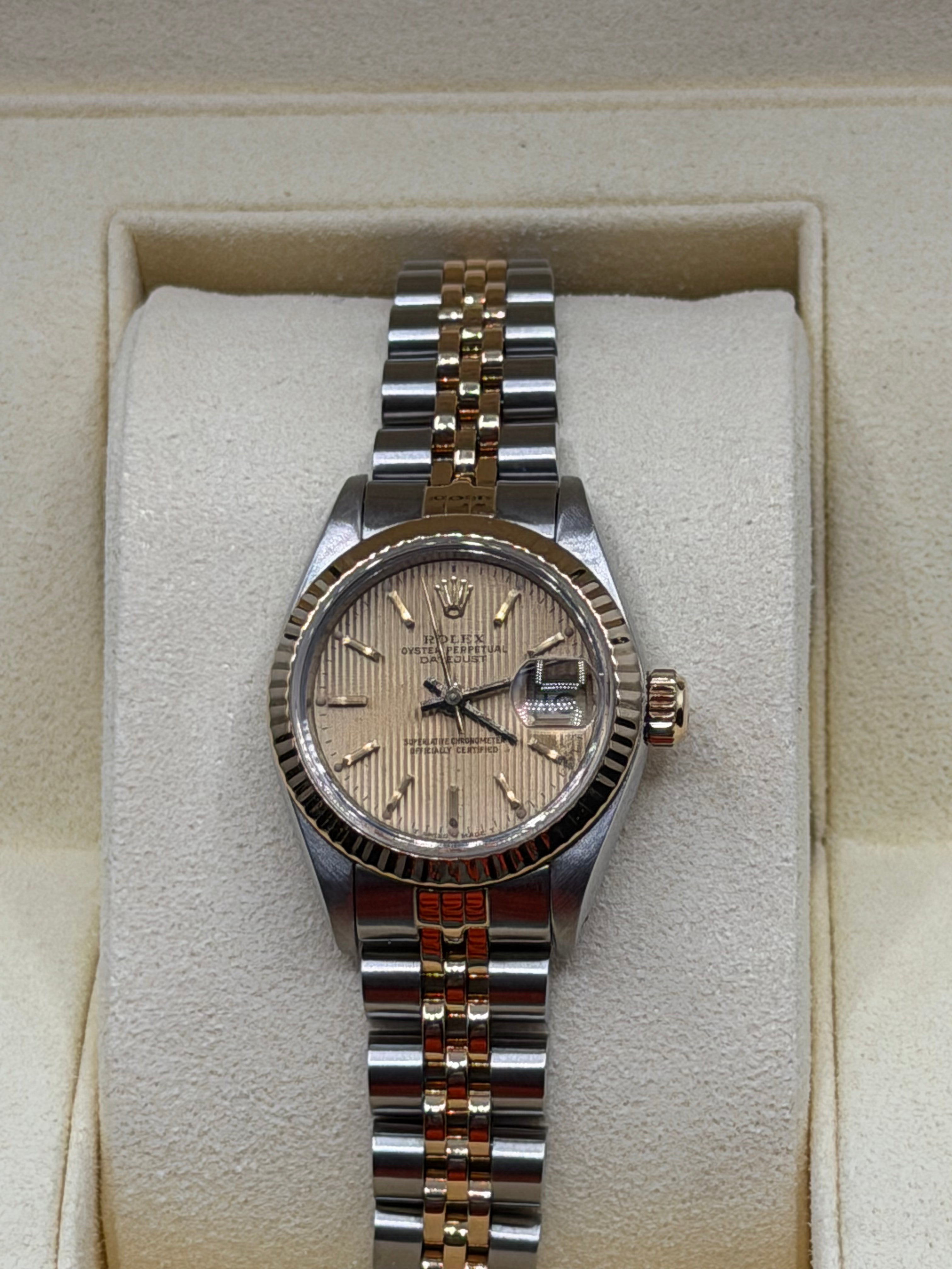 1990 Rolex Lady-Datejust 26MM Champagne Linen Dial Two-Tone Jubilee Bracelet 69173