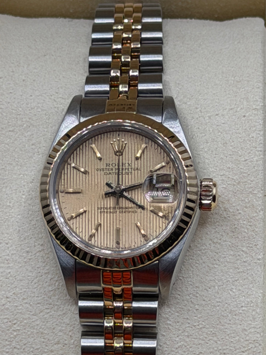 1990 Rolex Lady-Datejust 26MM Champagne Linen Dial Two-Tone Jubilee Bracelet 69173