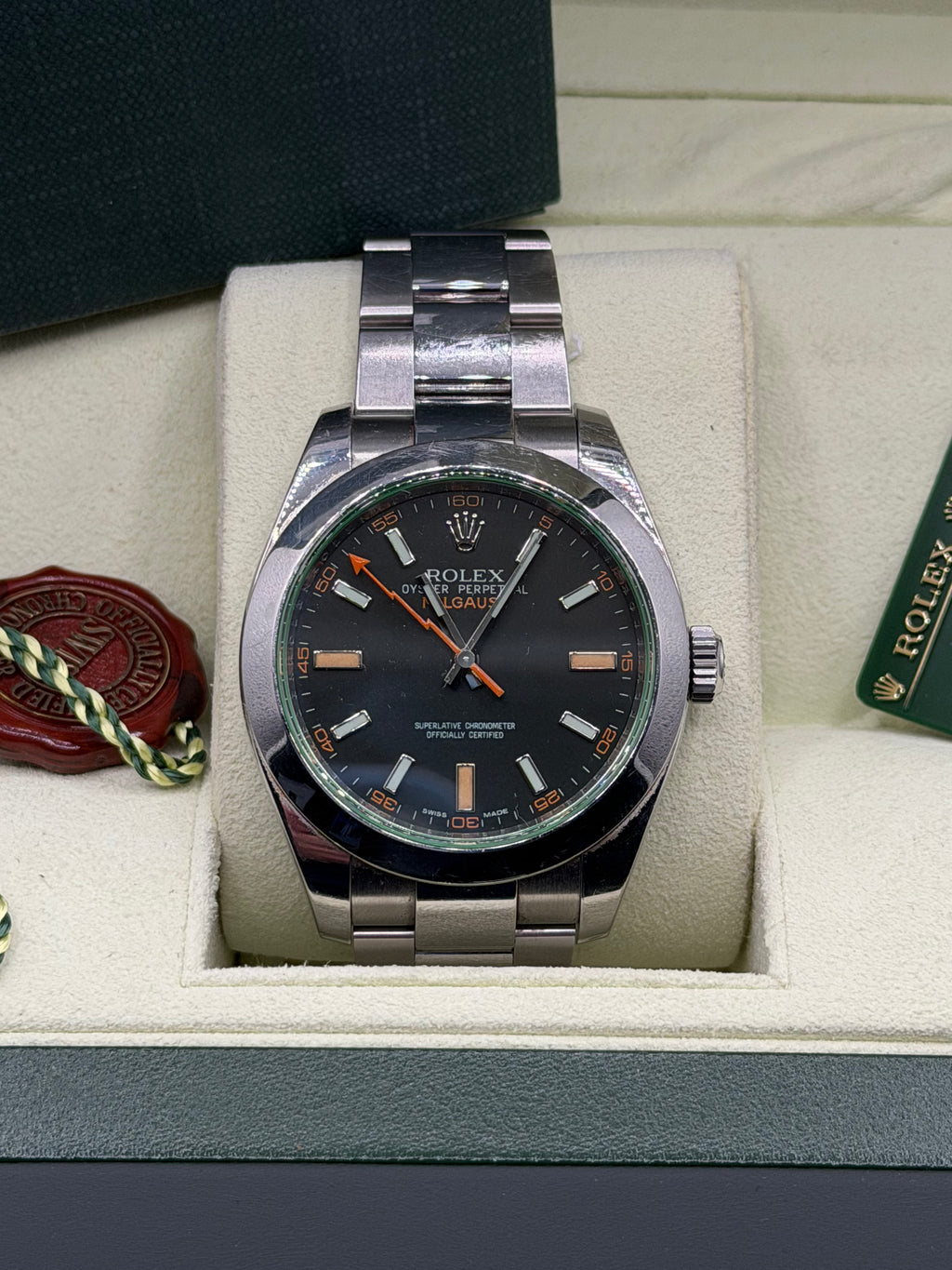 2011 Rolex Milgauss 40MM Black Dial Stainless Steel Oyster Bracelet – Reference 116400 – Complete Full Set