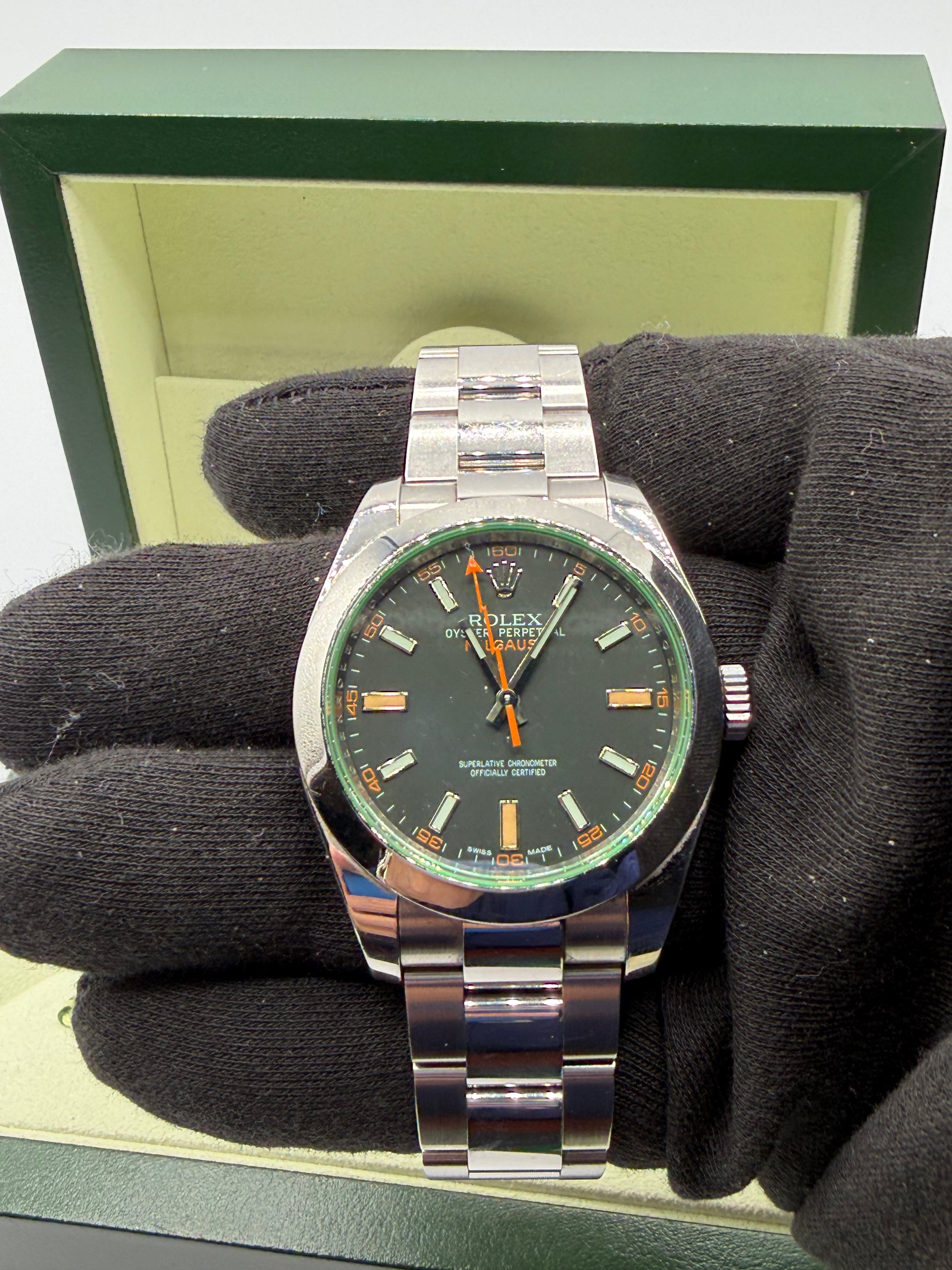 2011 Rolex Milgauss 40MM Black Dial Stainless Steel Oyster Bracelet – Reference 116400 – Complete Full Set