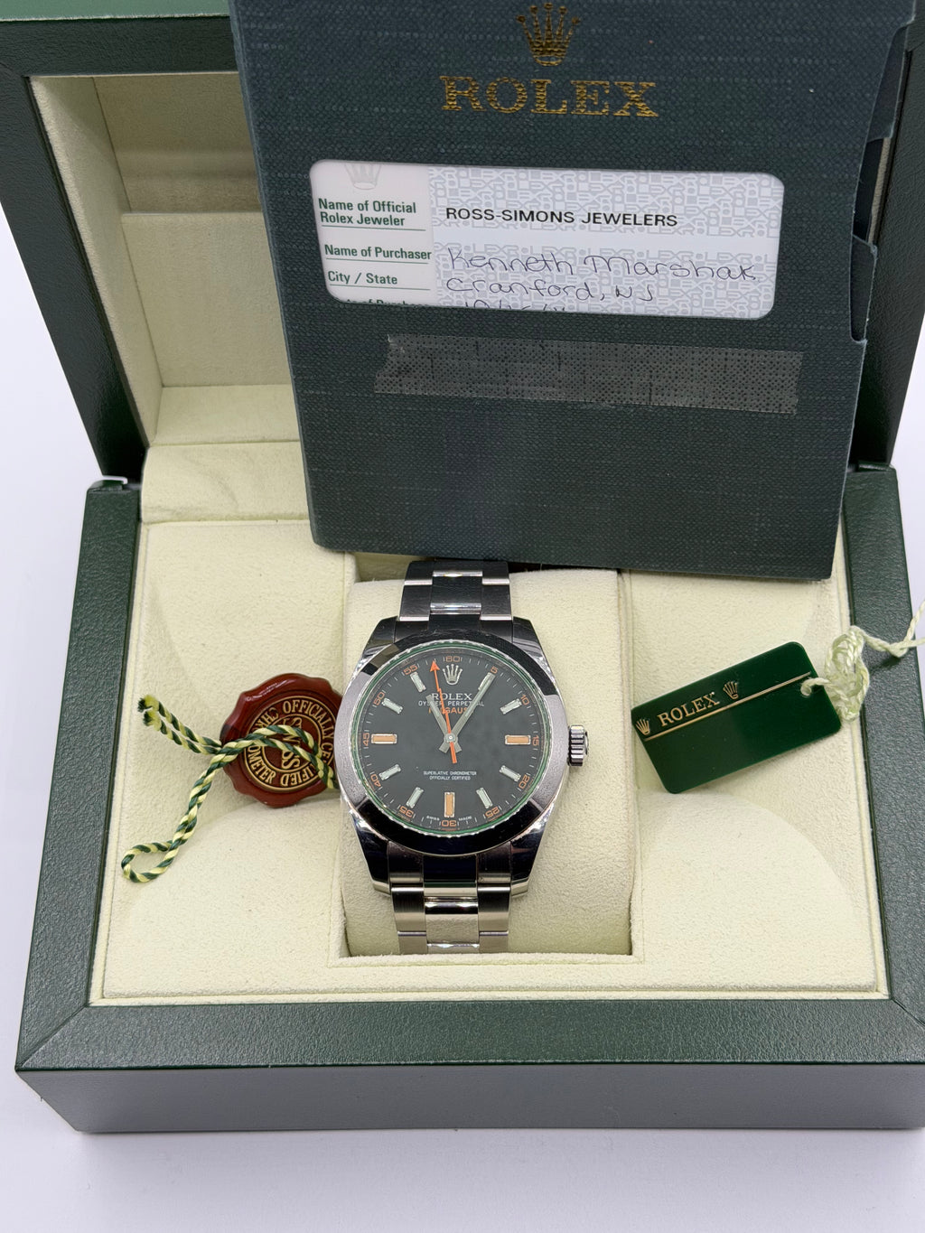 2011 Rolex Milgauss 40MM Black Dial Stainless Steel Oyster Bracelet – Reference 116400 – Complete Full Set