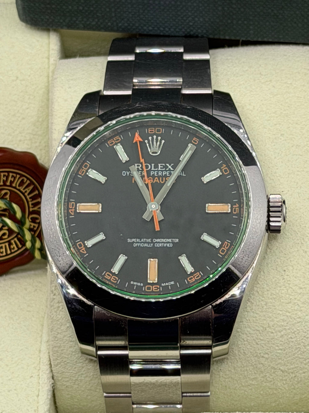 2011 Rolex Milgauss 40MM Black Dial Stainless Steel Oyster Bracelet – Reference 116400 – Complete Full Set