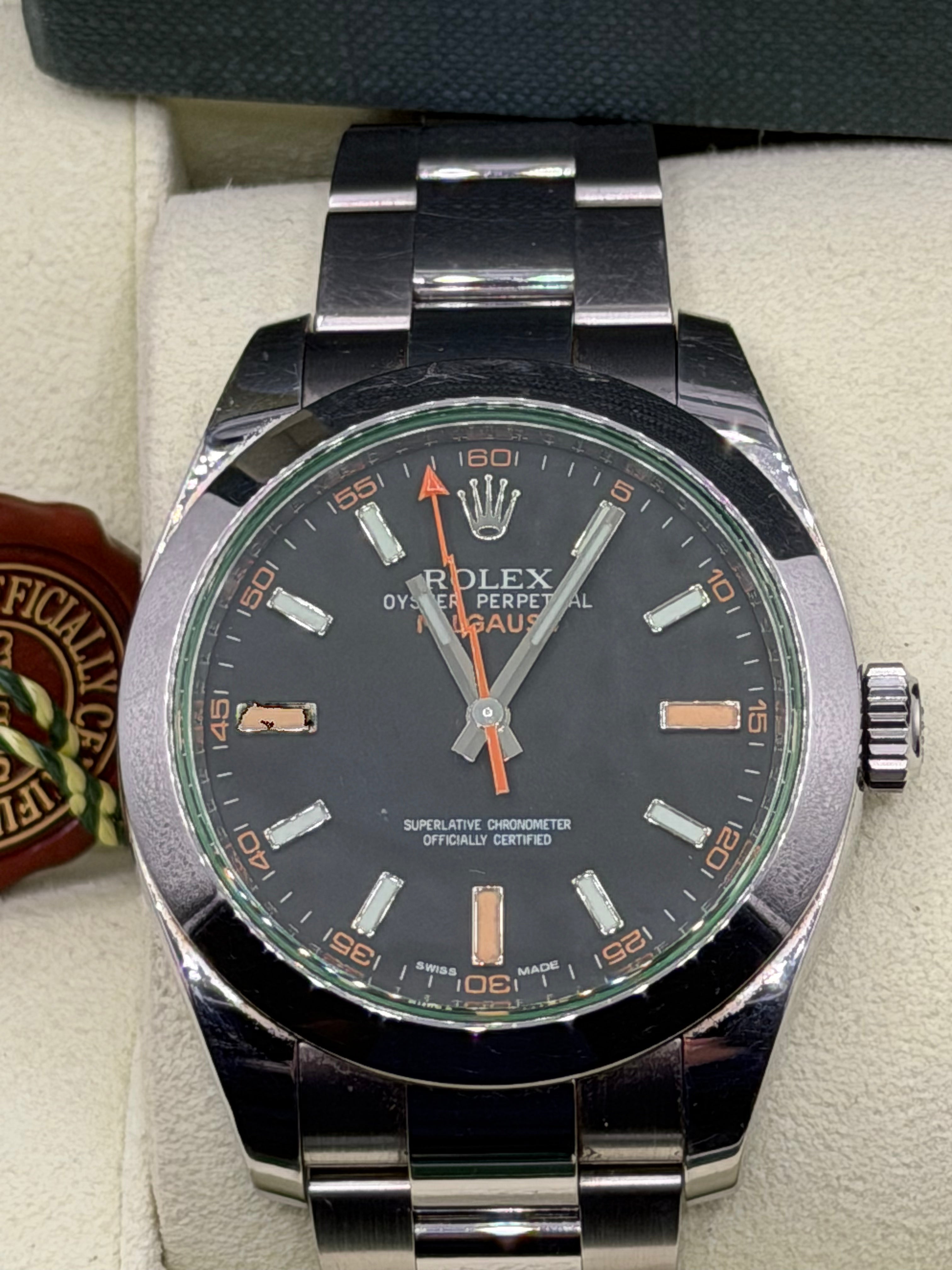 2011 Rolex Milgauss 40MM Black Dial Stainless Steel Oyster Bracelet – Reference 116400 – Complete Full Set