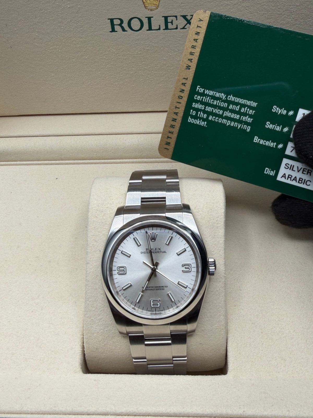 2008 Rolex Oyster Perpetual 36 Silver 3-6-9 Dial 116000 – Box & Papers – Authenticated