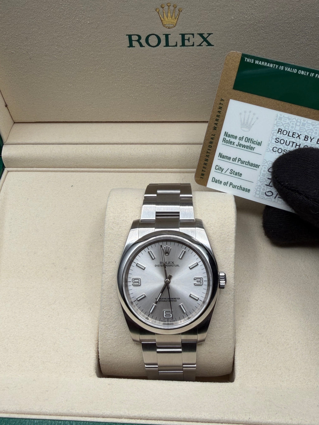 2008 Rolex Oyster Perpetual 36 Silver 3-6-9 Dial 116000 – Box & Papers – Authenticated