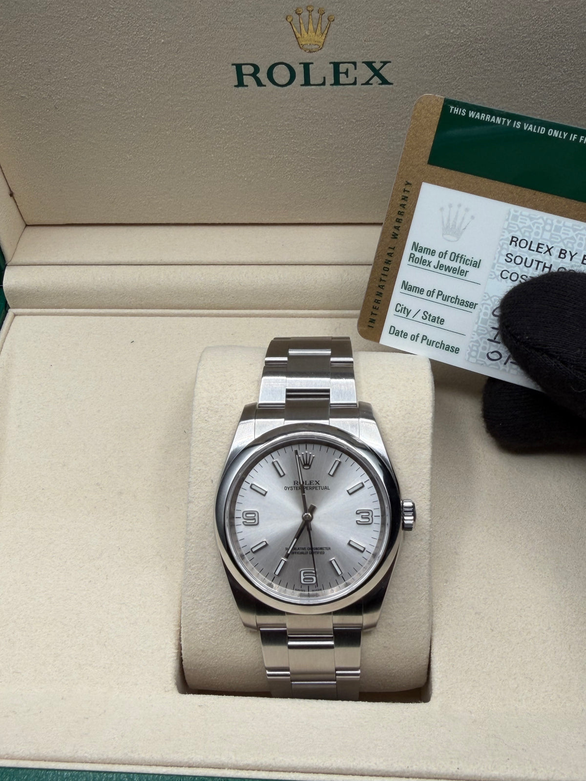 2008 Rolex Oyster Perpetual 36 Silver 3-6-9 Dial 116000 – Box & Papers – Authenticated