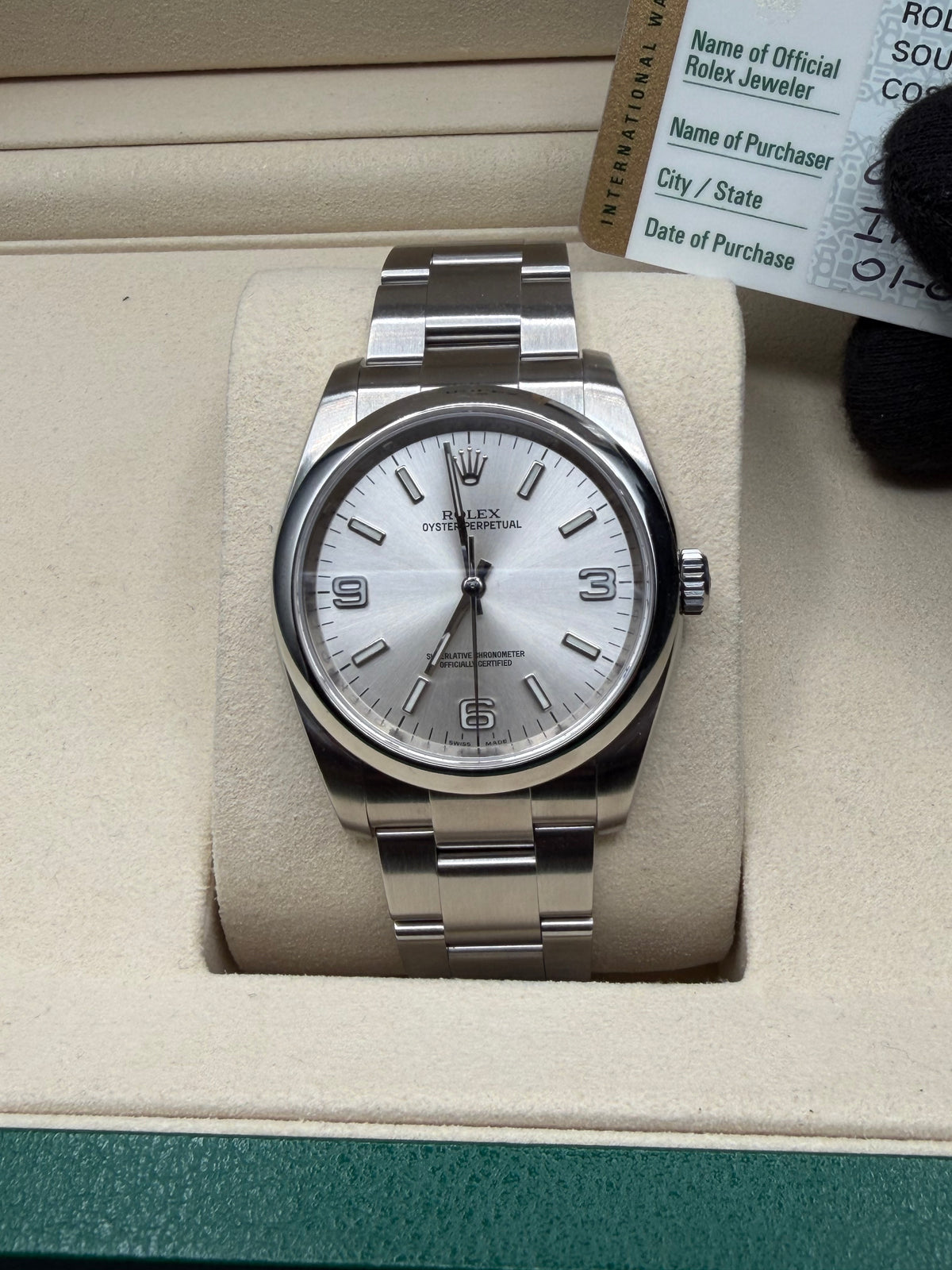 2008 Rolex Oyster Perpetual 36 Silver 3-6-9 Dial 116000 – Box & Papers – Authenticated