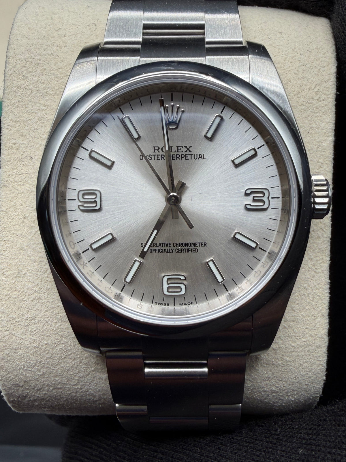 2008 Rolex Oyster Perpetual 36 Silver 3-6-9 Dial 116000 – Box & Papers – Authenticated
