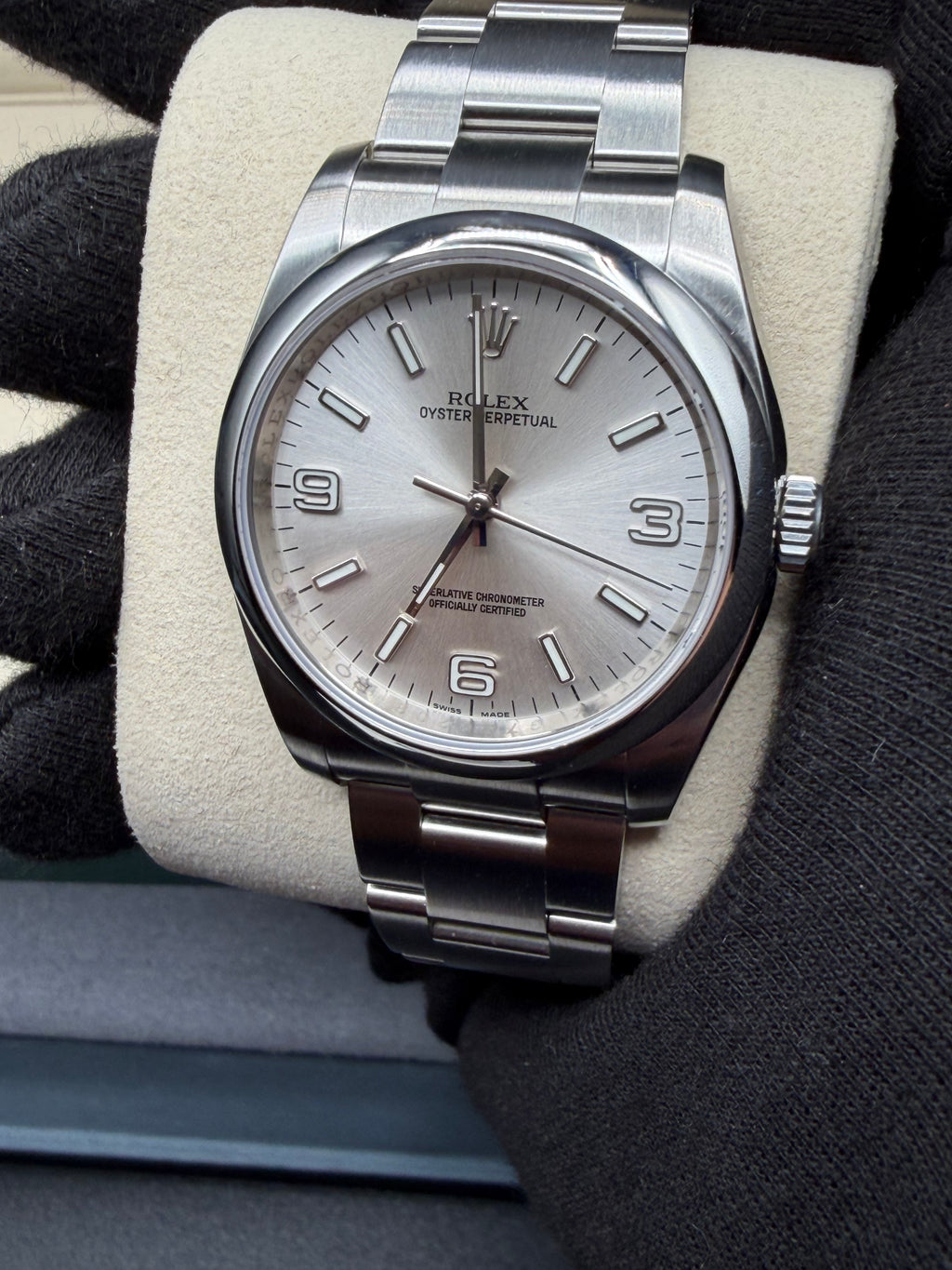 2008 Rolex Oyster Perpetual 36 Silver 3-6-9 Dial 116000 – Box & Papers – Authenticated