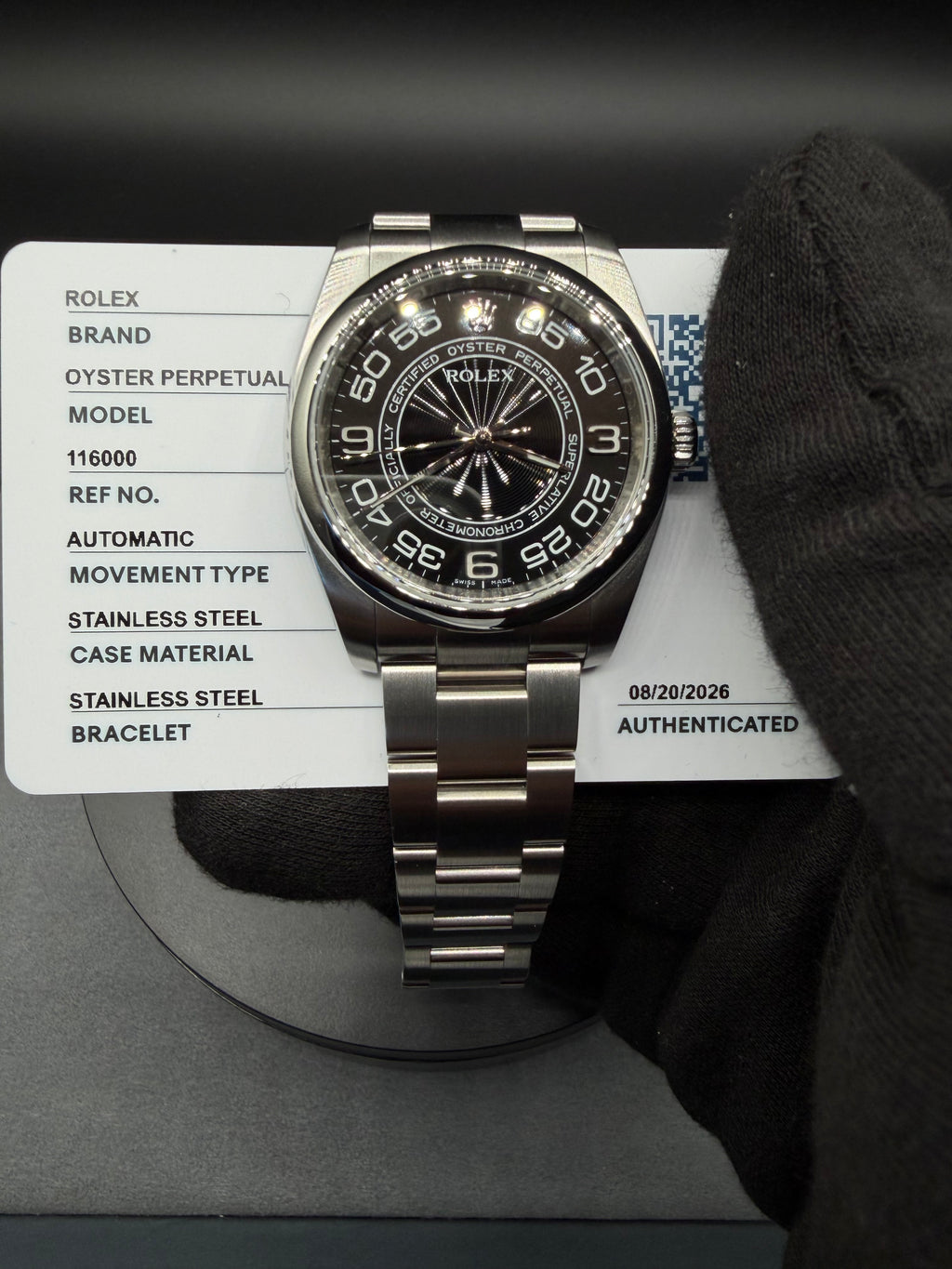Rolex Oyster Perpetual 36mm Rare Black Concentric Dial – Ref. 116000 – Authenticated